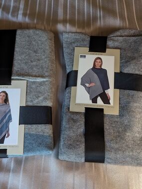 Celeste Light Gray Wool-Cashmere Blend Poncho Set Of 2 NWT